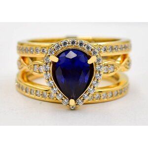 Genuine 2.14 Cts Blue & White Sapphire Ring Set .925 Silver